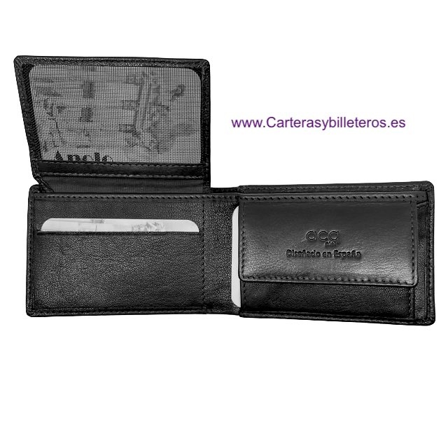 MEN'S LEATHER MINI WALLET WITH COIN PURSE FOR 5 CARDS 