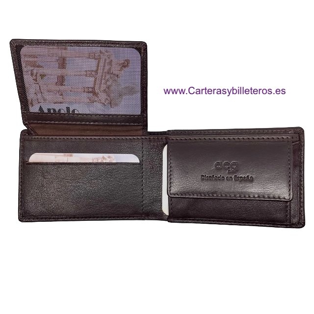 MEN'S LEATHER MINI WALLET WITH COIN PURSE FOR 5 CARDS 