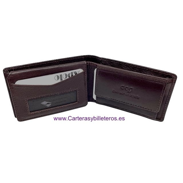 MEN'S LEATHER MINI WALLET WITH COIN PURSE FOR 5 CARDS 