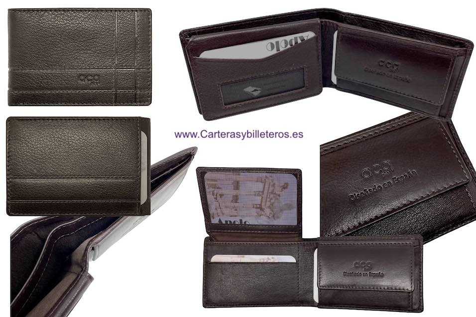 MEN'S LEATHER MINI WALLET WITH COIN PURSE FOR 5 CARDS 