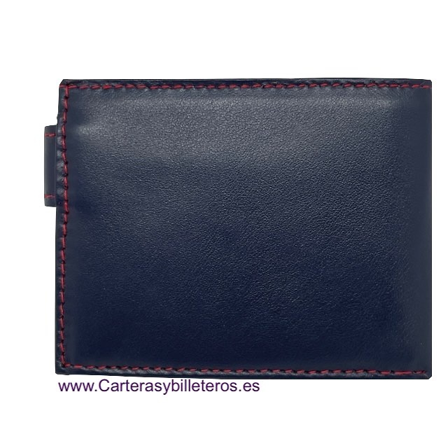 MEN'S LEATHER WALLET WITH COIN PURSE AND EASY-ACCESS OUTSIDE POCKET, BLUE RED 