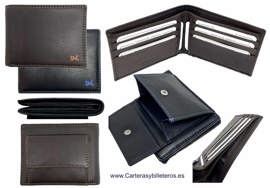 MEN'S LEATHER WALLET WITH DOUBLE BILLFOLD WALLET AND EXTERNAL COIN PURSE 