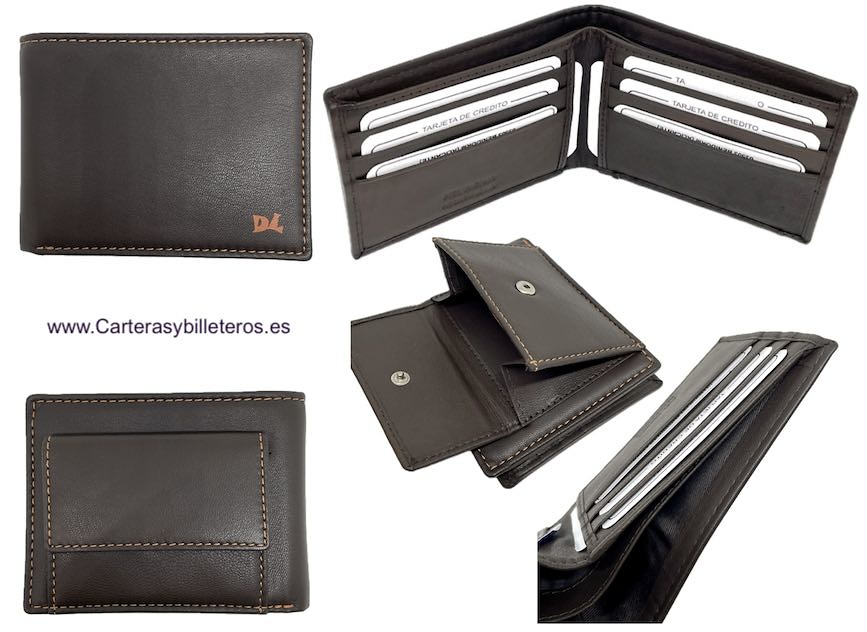 MEN'S LEATHER WALLET WITH DOUBLE BILLFOLD WALLET AND EXTERNAL COIN PURSE 