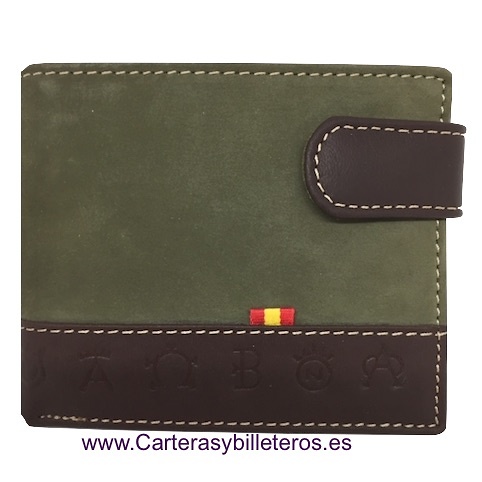 MEN'S LEATHER WALLET WITH EXTERIOR CLOSURE AND BULLFIGHTING HORSE ORNAMENTS 