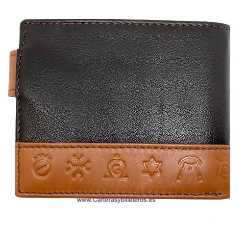 MEN'S LEATHER WALLET WITH EXTERIOR CLOSURE AND BULLFIGHTING HORSE ORNAMENTS 