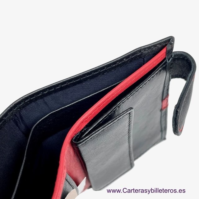 MEN'S LEATHER WALLET WITH EXTERNAL ZIP AND RED EMBROIDERY 