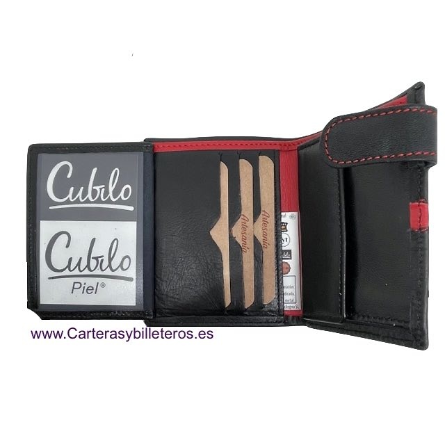 MEN'S LEATHER WALLET WITH EXTERNAL ZIP AND RED EMBROIDERY 