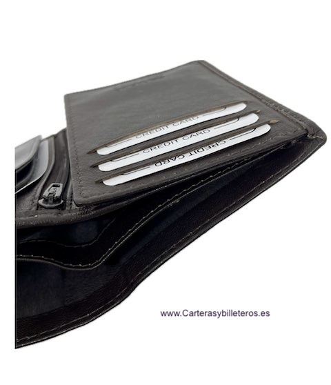 MEN'S LEATHER WALLET WITH WINGED CARD HOLDER FOR 13 CARDS 