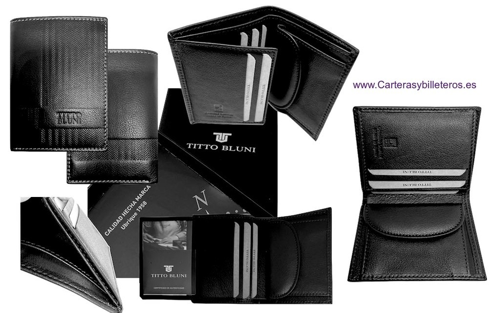 MEN'S PURSE WALLET BRAND TITTO BLUNI IN HERRINGBONE ENGRAVED LEATHER 