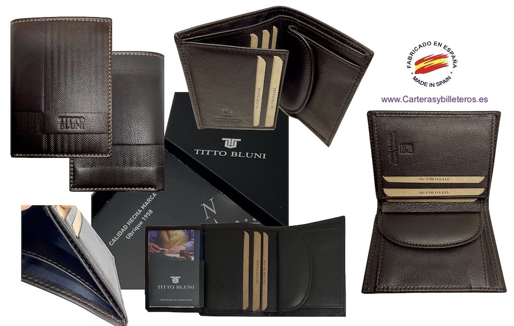 MEN'S PURSE WALLET BRAND TITTO BLUNI IN HERRINGBONE ENGRAVED LEATHER 