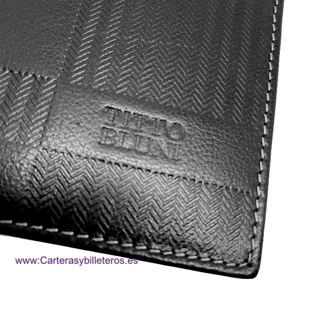 MEN'S PURSE WALLET BRAND TITTO BLUNI IN HERRINGBONE ENGRAVED LEATHER 