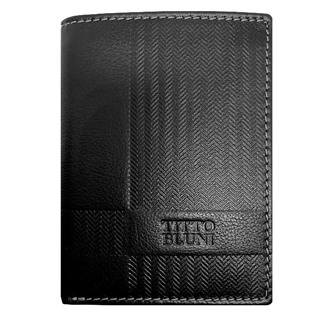 MEN'S PURSE WALLET BRAND TITTO BLUNI IN HERRINGBONE ENGRAVED LEATHER 