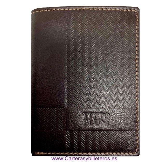 MEN'S PURSE WALLET BRAND TITTO BLUNI IN HERRINGBONE ENGRAVED LEATHER 