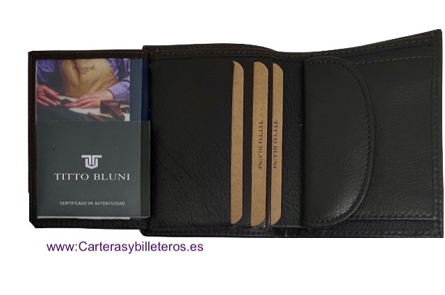 MEN'S PURSE WALLET BRAND TITTO BLUNI IN HERRINGBONE ENGRAVED LEATHER 