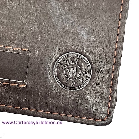 MEN'S PURSE WALLET IN WORN LEATHER FOR 10 CARDS 