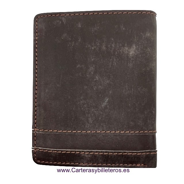 MEN'S PURSE WALLET IN WORN LEATHER FOR 10 CARDS 