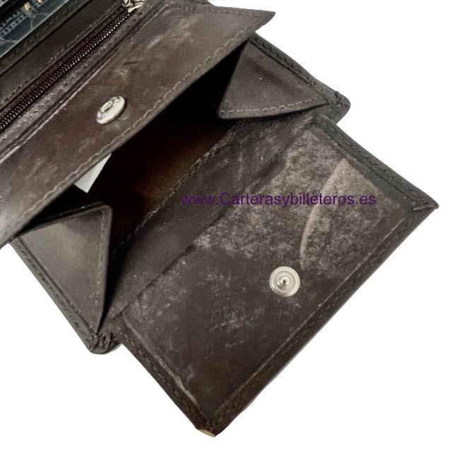 MEN'S PURSE WALLET IN WORN LEATHER FOR 10 CARDS 