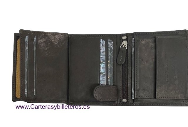 MEN'S PURSE WALLET IN WORN LEATHER FOR 10 CARDS 