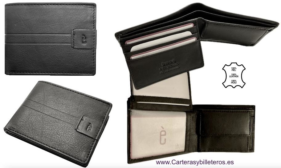 MEN'S SMALL LEATHER WALLET WITH BILLFOLD AND COIN PURSE AND WING CARD HOLDER 