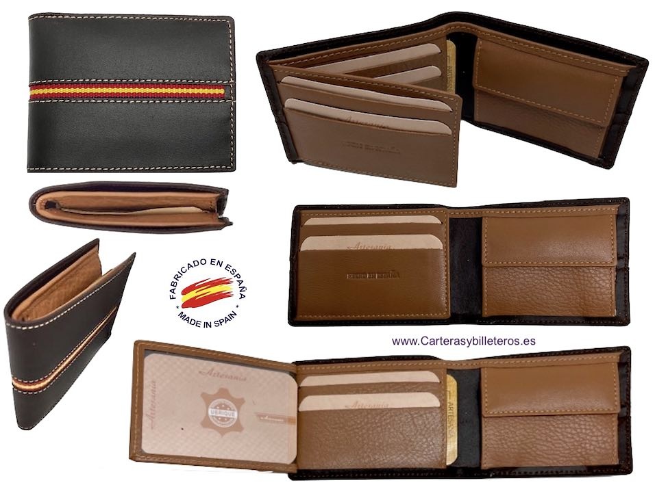 MEN'S WALLET LEATHER FROM UBRIQUE WITH SMALL SPAIN FLAG 