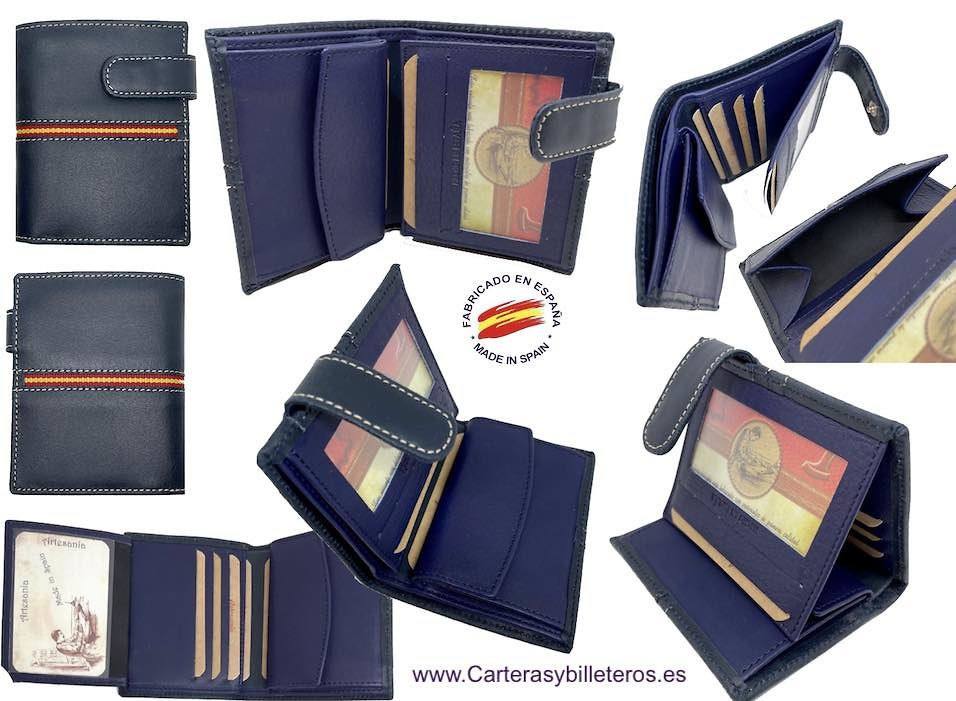 MEN'S WALLET LEATHER FROM UBRIQUE WITH SPAIN FLAG AND EXTERIOR CLOSURE 