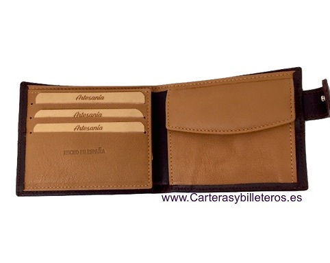 MEN'S WALLET LEATHER FROM UBRIQUE WITH SPAIN FLAG AND EXTERIOR CLOSURE 