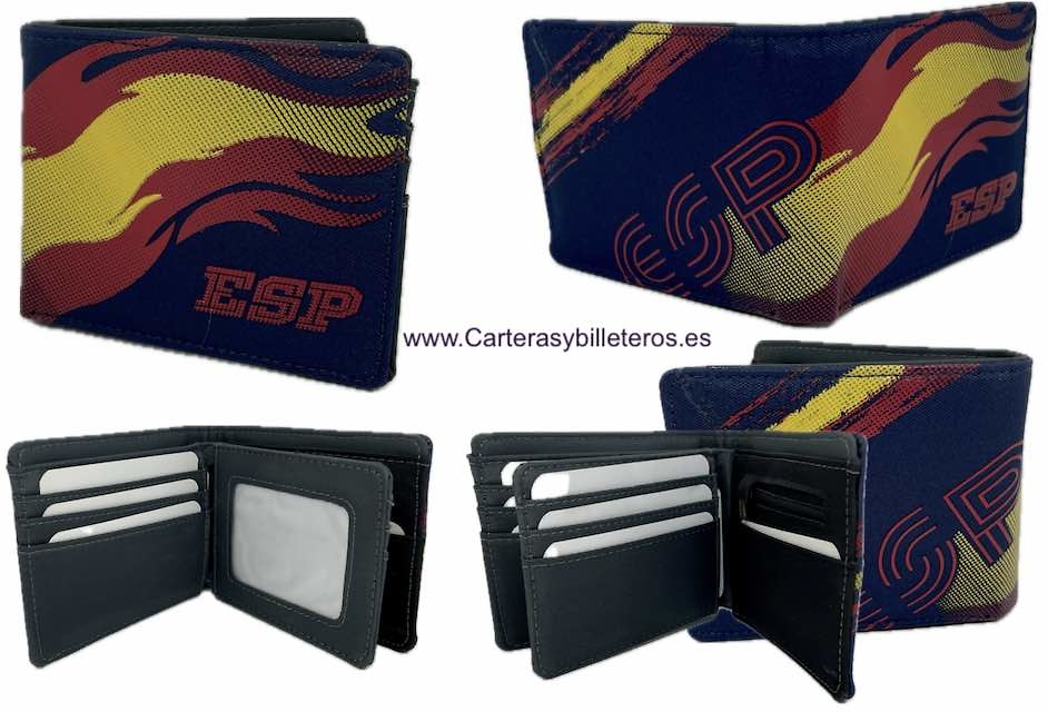 MEN'S WALLET NAVY BLUE FABRIC SPAIN FLAG WITH COIN PURSE CARD HOLDER 