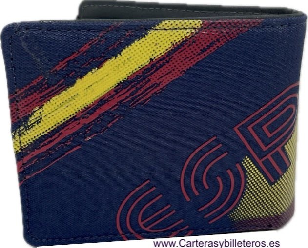 MEN'S WALLET NAVY BLUE FABRIC SPAIN FLAG WITH COIN PURSE CARD HOLDER 