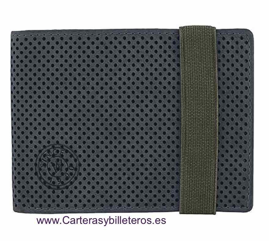 MEN'S WALLET WALLET WITH ELASTIC CLOSURE AND ANTI-SLIP MULTI PERFORATED LEATHER 