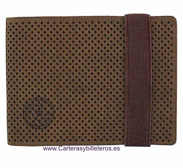 MEN'S WALLET WALLET WITH ELASTIC CLOSURE AND ANTI-SLIP MULTI PERFORATED LEATHER 