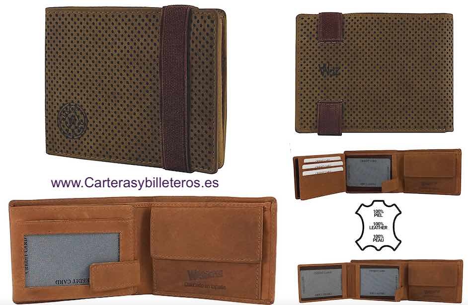 MEN'S WALLET WALLET WITH ELASTIC CLOSURE AND ANTI-SLIP MULTI PERFORATED LEATHER 