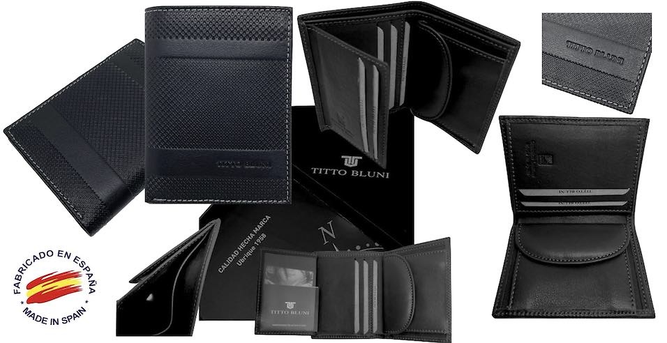 MEN'S WALLET WITH PURSE TITTO BLUNI ENGRAVED LEATHER EXCLUSIVE DESIGN 