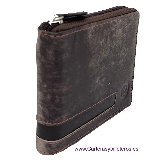 MEN'S ZIPPERED WALLET IN WAXED LEATHER WITH COIN PURSE WILDZONE 