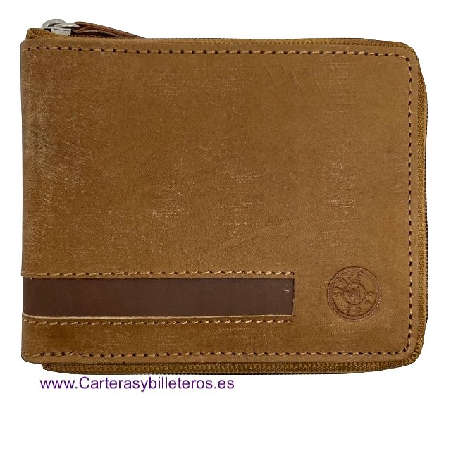 MEN'S ZIPPERED WALLET IN WAXED LEATHER WITH COIN PURSE WILDZONE 