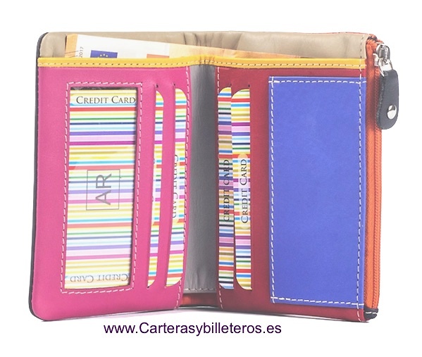 MULTICOLOR SOFT LEATHER PURSE WALLET 