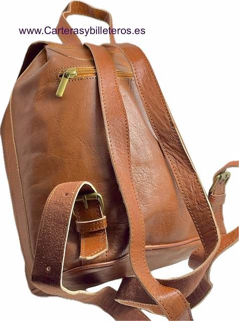 NEPAL LEATHER MEDIUM BACKSACK WITH FIVE POCKETS, ADJUSTABLE STRAPS AND HANDLE 