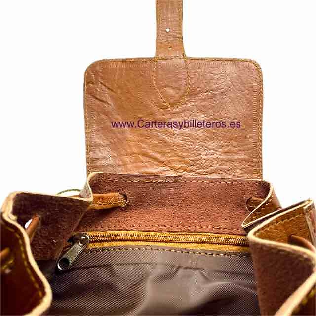 NEPAL LEATHER MEDIUM BACKSACK WITH FIVE POCKETS, ADJUSTABLE STRAPS AND HANDLE 