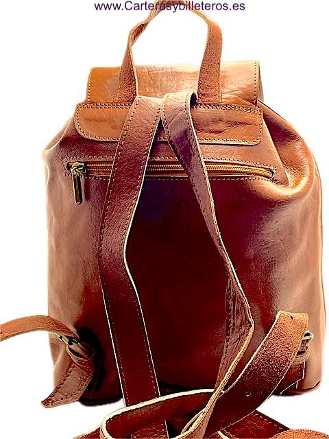 NEPAL LEATHER MEDIUM BACKSACK WITH FIVE POCKETS, ADJUSTABLE STRAPS AND HANDLE 