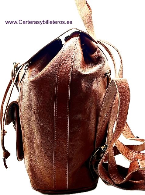 NEPAL LEATHER MEDIUM BACKSACK WITH FIVE POCKETS, ADJUSTABLE STRAPS AND HANDLE 