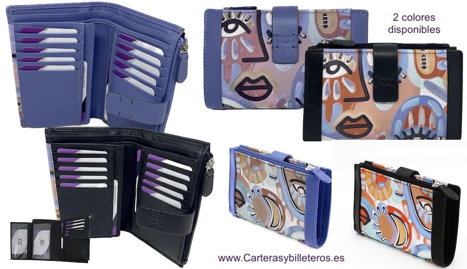 PICASSIANO CUBIST PAINTED LEATHER WOMEN'S WALLET WITH COIN PURSE CARD HOLDER 