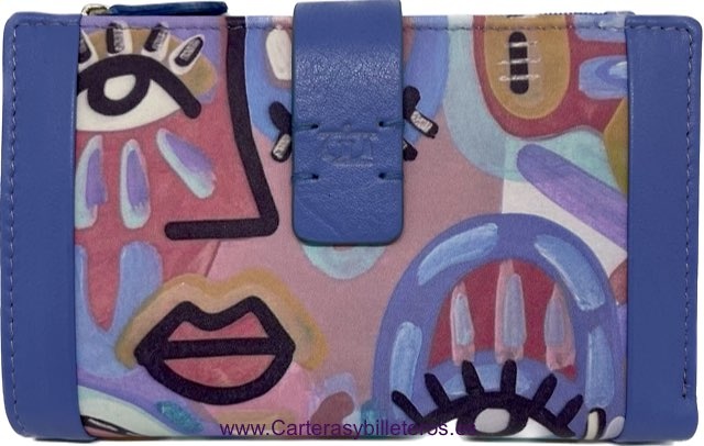 PICASSIANO CUBIST PAINTED LEATHER WOMEN'S WALLET WITH COIN PURSE CARD HOLDER 