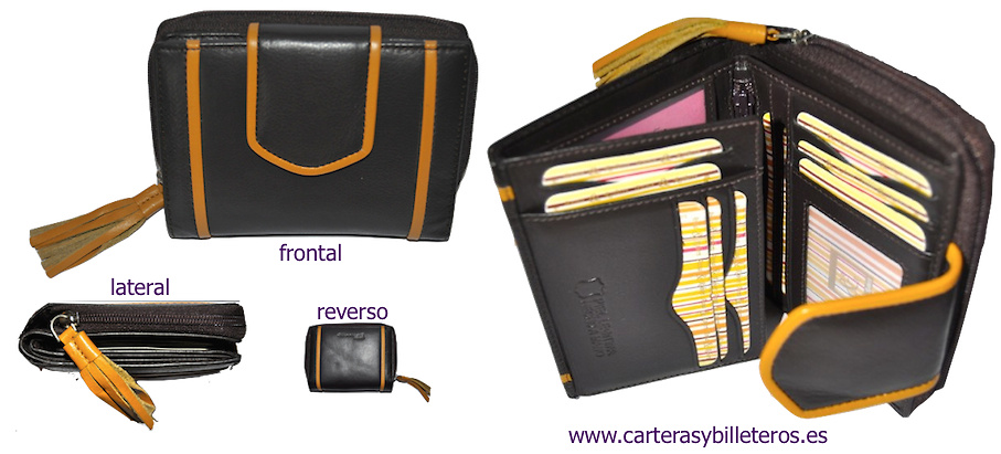 PORTFOLIO LUXURY LEATHER WALLET WITH ZIPPER PURSE 