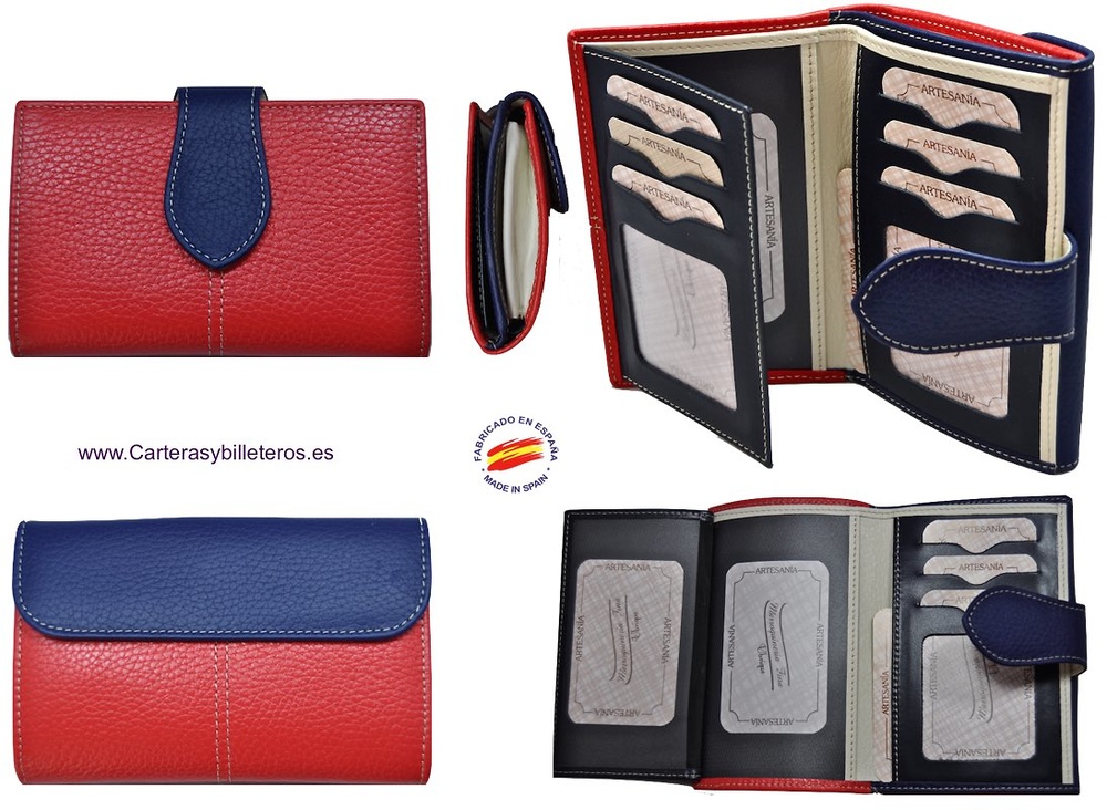 PORTFOLIO WOMEN LEATHER UBRIQUE RED AND NAVY BLUE VERY ELEGANT 