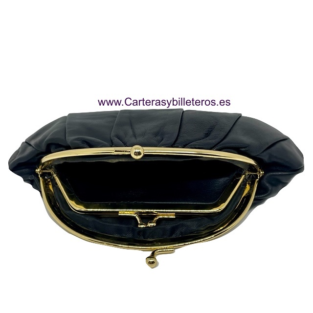 PURSE HANDBAG WITH DOUBLE LEATHER MOUTH 