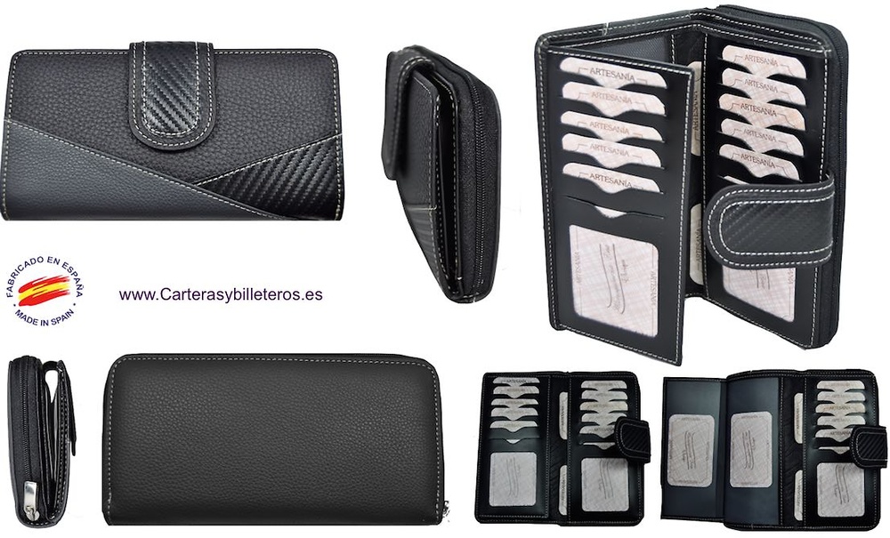 PURSE WALLET FOR WOMEN LEATHER AND CARBON FIBER GRANDE 