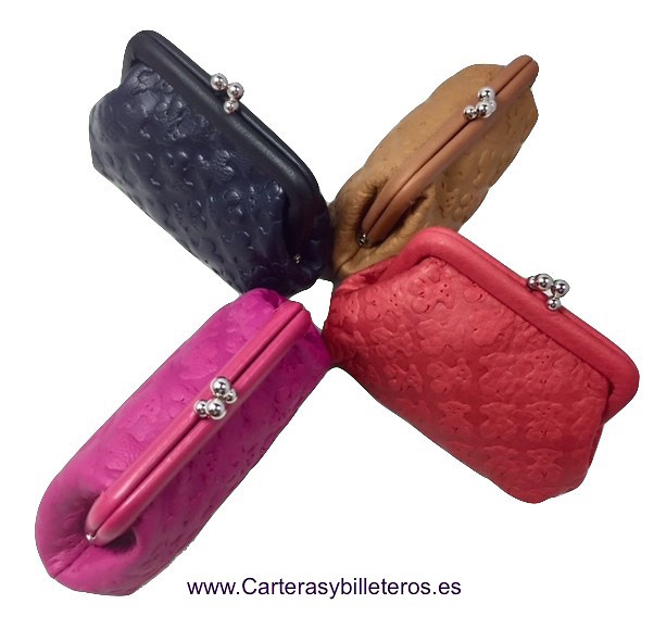 PURSE WITH LEATHER NOZZLE WITH BEAR ENGRAVINGS - 4 COLORS - 