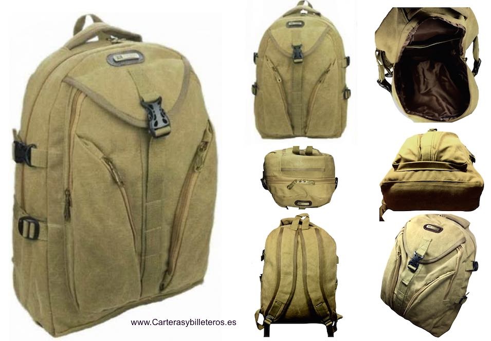 RESISTANT CANVAS BACKPACK WITH 6 POCKETS AND PADDED SHOULDERS 