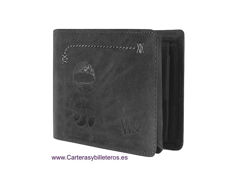 RETRO 90'S MEN'S WALLET CARD HOLDER IN DISTRESSED LEATHER 