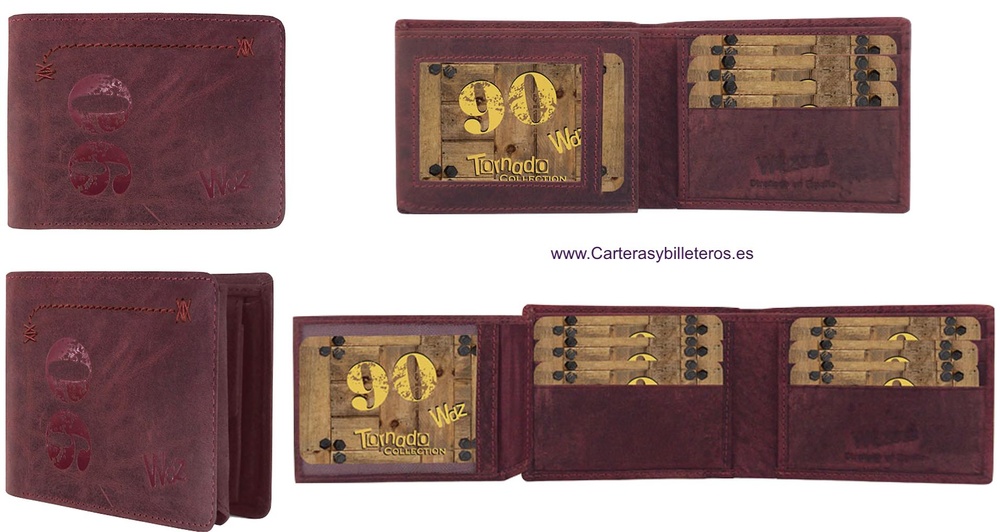 RETRO 90'S MEN'S WALLET CARD HOLDER IN DISTRESSED LEATHER 