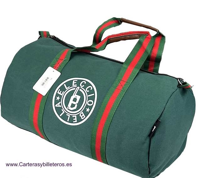 BOLSO DE LONA DE VIAJE O DEPORTE DE FORMA REDONDA CON ASAS Y BANDOLERA MEDIANA VERDE 